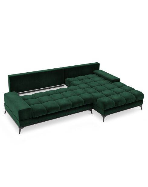Canapé d'angle droit Velours convertible avec Coffre de Rangement Deneb vert bouteille - 315x212x87 cm