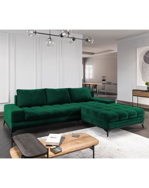 Canapé d'angle droit Velours convertible avec Coffre de Rangement Deneb vert bouteille - 315x212x87 cm