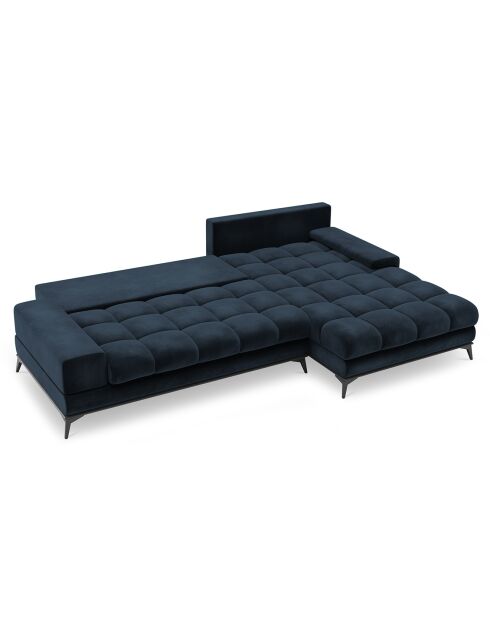 Canapé d'angle droit Velours convertible avec Coffre de Rangement Deneb bleu foncé - 315x212x87 cm