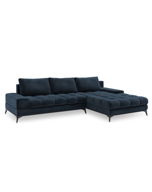 Canapé d'angle droit Velours convertible avec Coffre de Rangement Deneb bleu foncé - 315x212x87 cm
