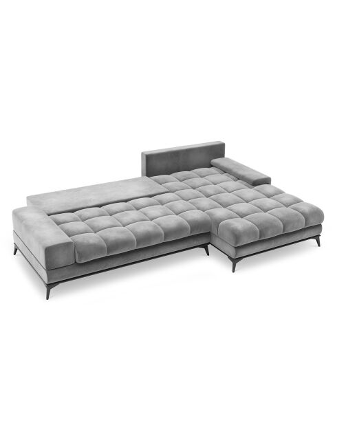 Canapé d'angle droit Velours convertible avec Coffre de Rangement Deneb gris clair - 315x212x87 cm