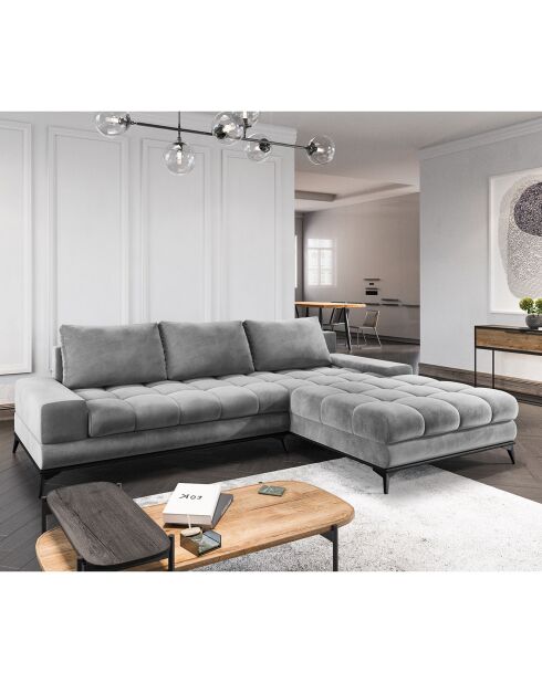 Canapé d'angle droit Velours convertible avec Coffre de Rangement Deneb gris clair - 315x212x87 cm