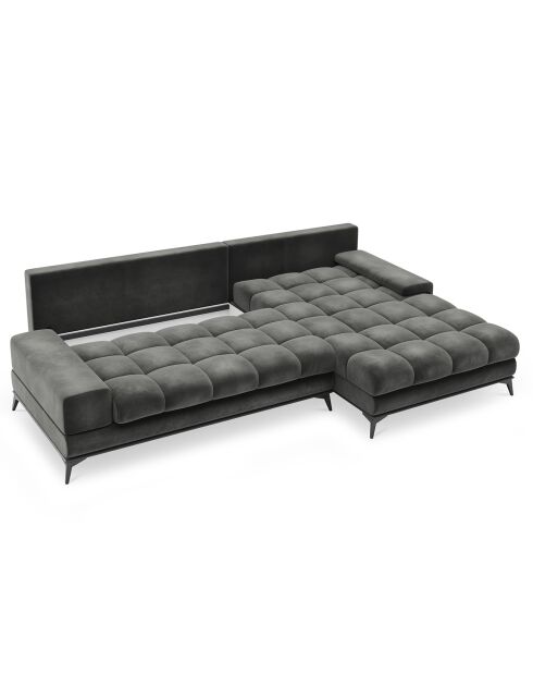 Canapé d'angle droit Velours convertible avec Coffre de Rangement Deneb gris - 315x212x87 cm