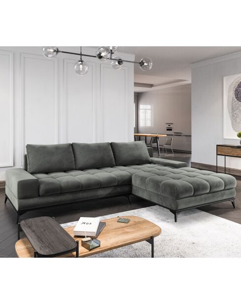 Canapé d'angle droit Velours convertible avec Coffre de Rangement Deneb gris - 315x212x87 cm