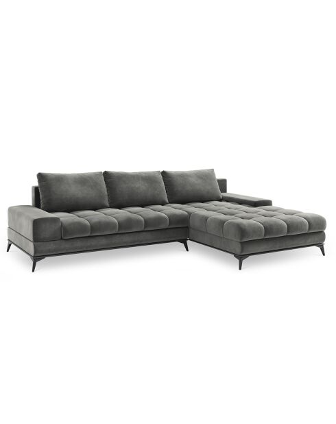 Canapé d'angle droit Velours convertible avec Coffre de Rangement Deneb gris - 315x212x87 cm