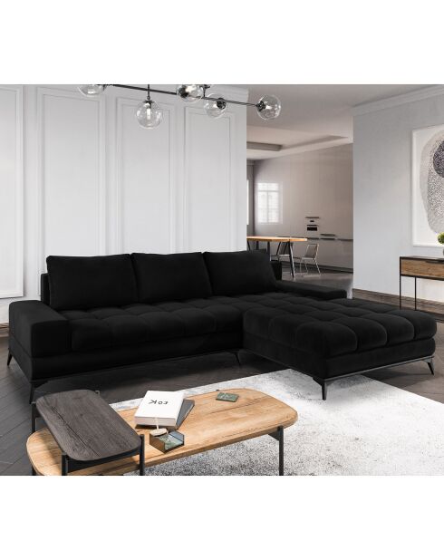 Canapé D'Angle droit Velours convertible avec Coffre de Rangement Deneb noir - 315x212x87 cm
