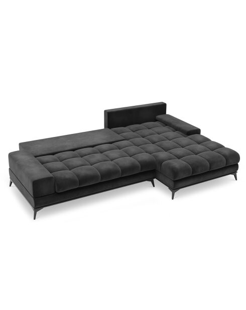 Canapé d'angle droit Velours convertible avec Coffre de Rangement Deneb gris foncé - 315x212x87 cm