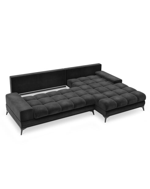 Canapé d'angle droit Velours convertible avec Coffre de Rangement Deneb gris foncé - 315x212x87 cm