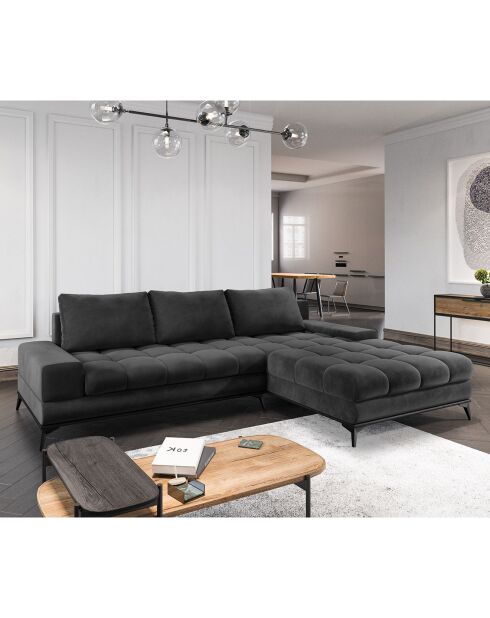 Canapé d'angle droit Velours convertible avec Coffre de Rangement Deneb gris foncé - 315x212x87 cm