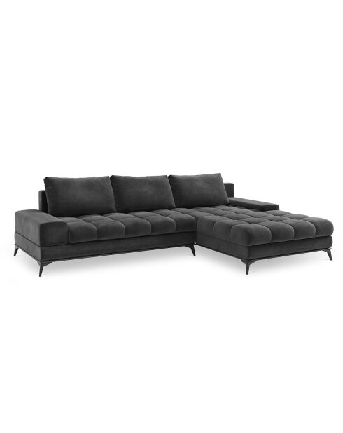 Canapé d'angle droit Velours convertible avec Coffre de Rangement Deneb gris foncé - 315x212x87 cm