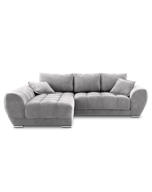 Canapé d'angle Gauche Velours convertible avec Coffre de Rangement Nuage gris clair - 285x192x92 cm