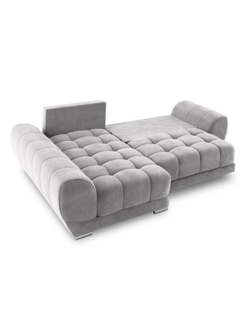Canapé d'angle Gauche Velours convertible avec Coffre de Rangement Nuage gris clair - 285x192x92 cm