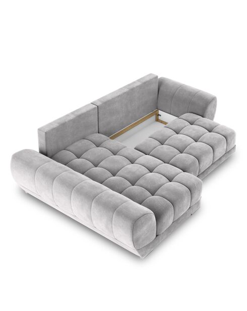 Canapé d'angle Gauche Velours convertible avec Coffre de Rangement Nuage gris clair - 285x192x92 cm