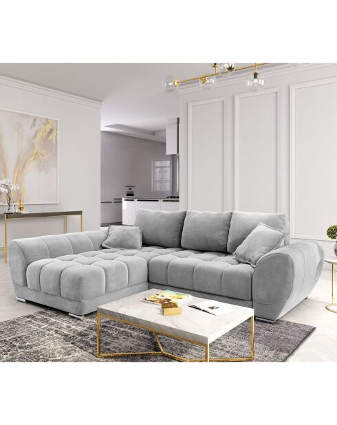 Canapé d'angle Gauche Velours convertible avec Coffre de Rangement Nuage gris clair - 285x192x92 cm