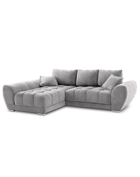 Canapé d'angle Gauche Velours convertible avec Coffre de Rangement Nuage gris clair - 285x192x92 cm