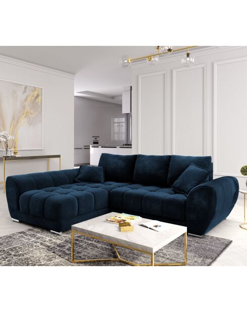 Canapé d'angle Gauche Velours convertible avec Coffre de Rangement Nuage bleu roi - 285x192x92 cm