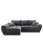 Canapé d'angle Gauche Velours convertible avec Coffre de Rangement Nuage gris foncé - 285x192x92 cm