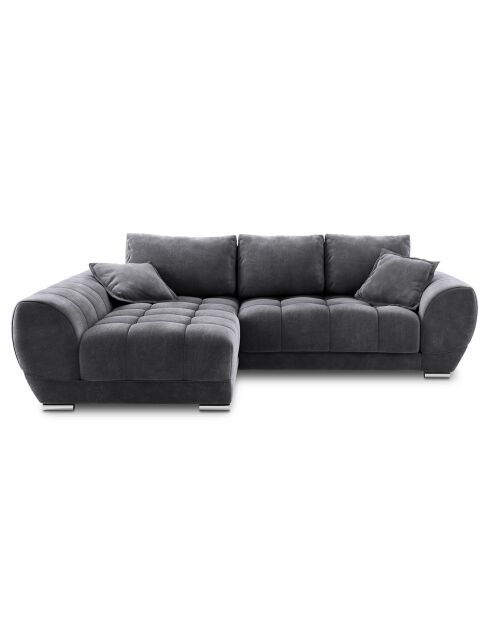 Canapé d'angle Gauche Velours convertible avec Coffre de Rangement Nuage gris foncé - 285x192x92 cm