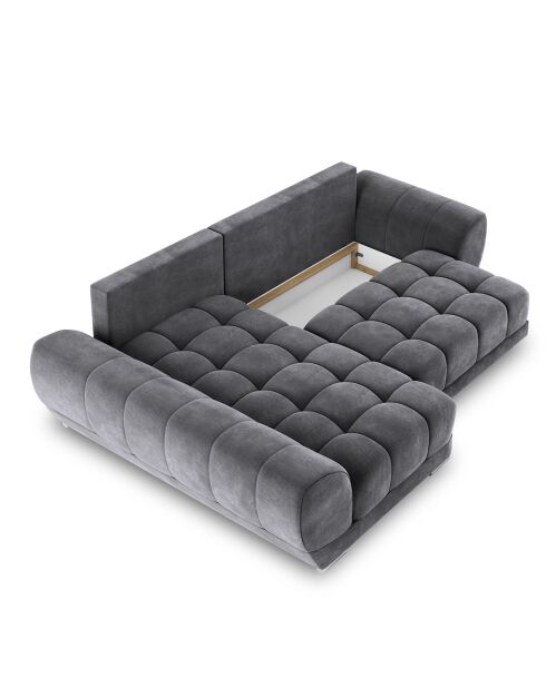Canapé d'angle Gauche Velours convertible avec Coffre de Rangement Nuage gris foncé - 285x192x92 cm