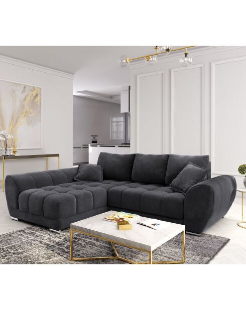 Canapé d'angle Gauche Velours convertible avec Coffre de Rangement Nuage gris foncé - 285x192x92 cm