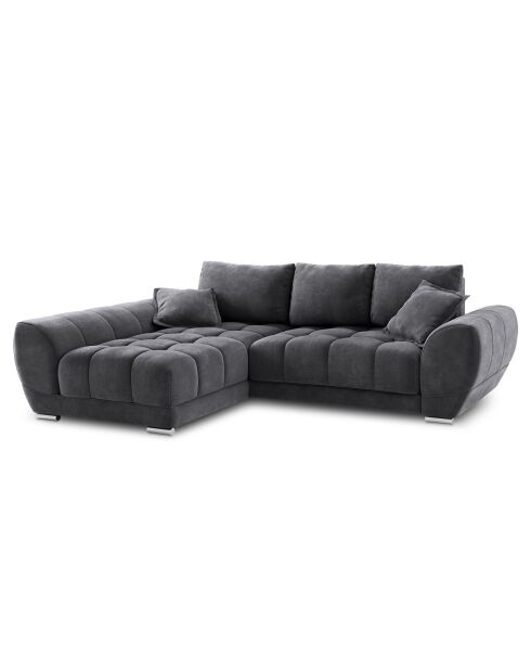 Canapé d'angle Gauche Velours convertible avec Coffre de Rangement Nuage gris foncé - 285x192x92 cm