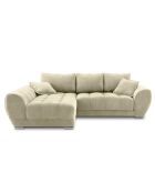 Canapé d'angle Gauche Velours convertible avec Coffre de Rangement Nuage beige - 285x192x92 cm