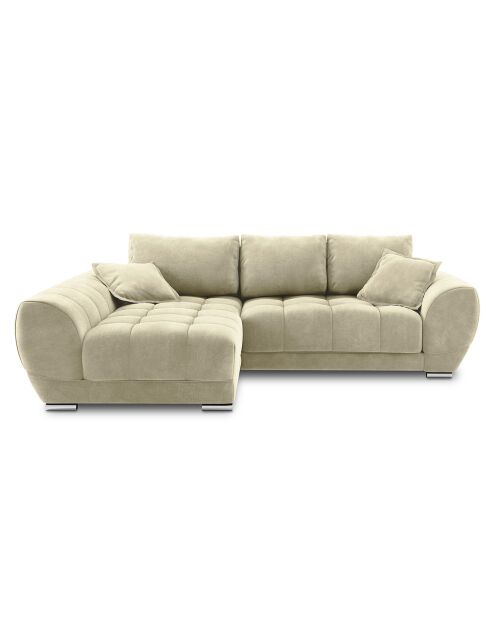 Canapé d'angle Gauche Velours convertible avec Coffre de Rangement Nuage beige - 285x192x92 cm