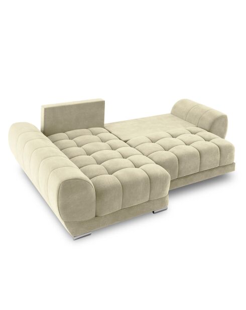 Canapé d'angle Gauche Velours convertible avec Coffre de Rangement Nuage beige - 285x192x92 cm