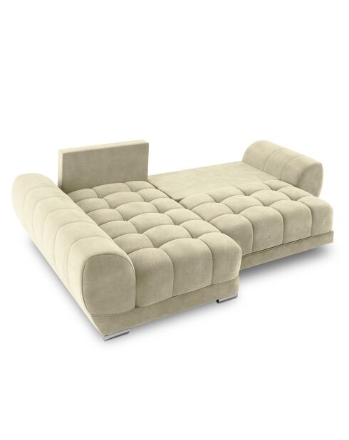Canapé d'angle Gauche Velours convertible avec Coffre de Rangement Nuage beige - 285x192x92 cm