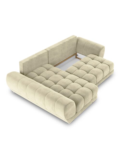 Canapé d'angle Gauche Velours convertible avec Coffre de Rangement Nuage beige - 285x192x92 cm