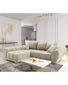 Canapé d'angle Gauche Velours convertible avec Coffre de Rangement Nuage beige - 285x192x92 cm