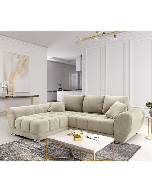 Canapé d'angle Gauche Velours convertible avec Coffre de Rangement Nuage beige - 285x192x92 cm
