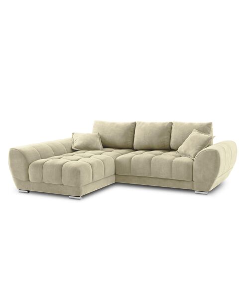 Canapé d'angle Gauche Velours convertible avec Coffre de Rangement Nuage beige - 285x192x92 cm