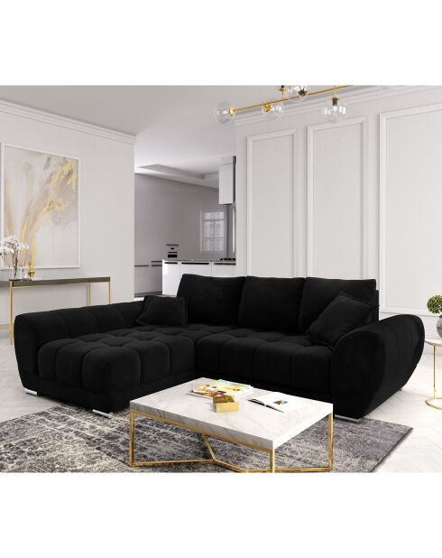 Canapé d'angle Gauche Velours convertible avec Coffre de Rangement Nuage noir - 285x192x92 cm