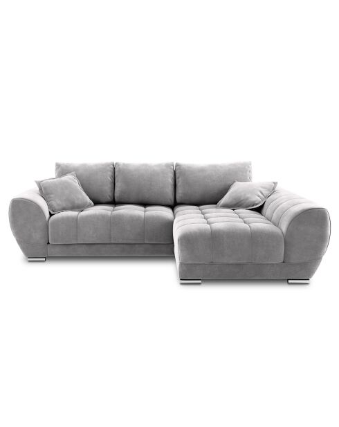 Canapé d'angle droit Velours convertible avec Coffre de Rangement Nuage gris clair - 285x192x92 cm