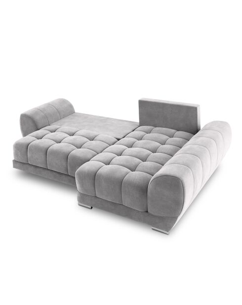 Canapé d'angle droit Velours convertible avec Coffre de Rangement Nuage gris clair - 285x192x92 cm