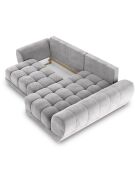 Canapé d'angle droit Velours convertible avec Coffre de Rangement Nuage gris clair - 285x192x92 cm