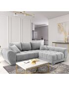 Canapé d'angle droit Velours convertible avec Coffre de Rangement Nuage gris clair - 285x192x92 cm