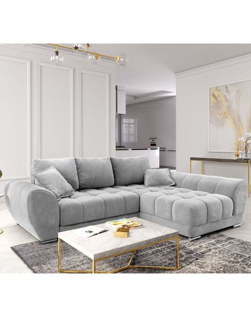 Canapé d'angle droit Velours convertible avec Coffre de Rangement Nuage gris clair - 285x192x92 cm