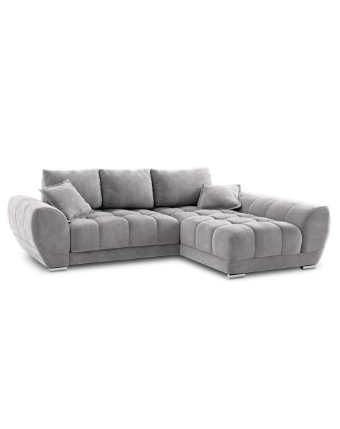 Canapé d'angle droit Velours convertible avec Coffre de Rangement Nuage gris clair - 285x192x92 cm