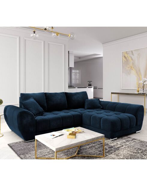 Canapé d'angle droit Velours convertible avec Coffre de Rangement Nuage bleu roi - 285x192x92 cm