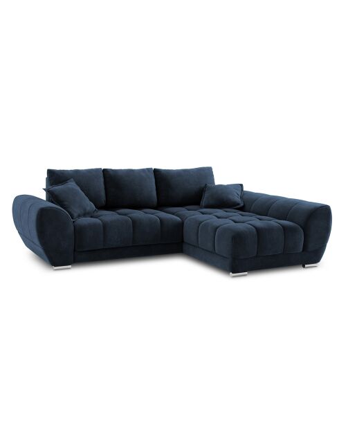 Canapé d'angle droit Velours convertible avec Coffre de Rangement Nuage bleu roi - 285x192x92 cm