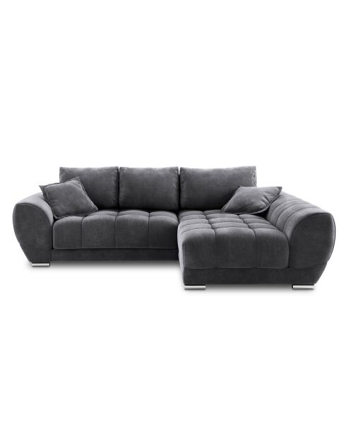 Canapé d'angle droit Velours convertible avec Coffre de Rangement Nuage gris foncé - 285x192x92 cm