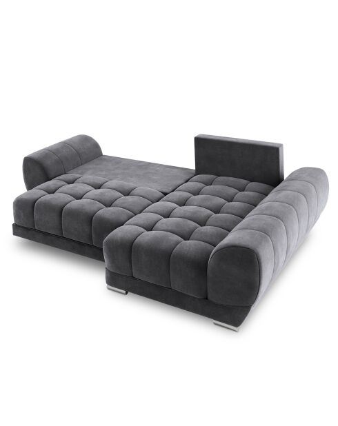Canapé d'angle droit Velours convertible avec Coffre de Rangement Nuage gris foncé - 285x192x92 cm