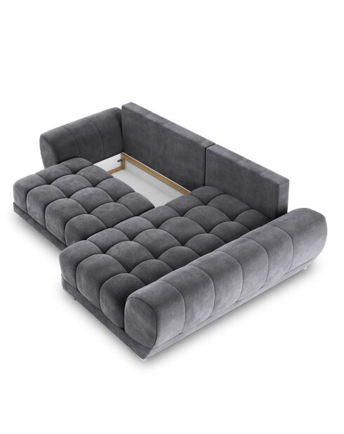 Canapé d'angle droit Velours convertible avec Coffre de Rangement Nuage gris foncé - 285x192x92 cm