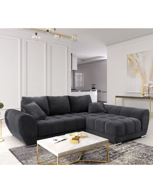 Canapé d'angle droit Velours convertible avec Coffre de Rangement Nuage gris foncé - 285x192x92 cm