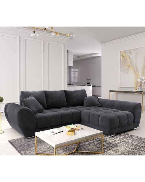 Canapé d'angle droit Velours convertible avec Coffre de Rangement Nuage gris foncé - 285x192x92 cm
