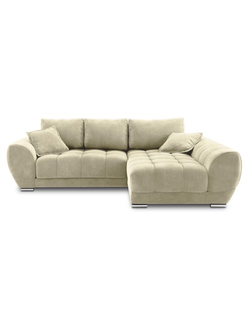 Canapé d'angle droit Velours convertible avec Coffre de Rangement Nuage beige - 285x192x92 cm