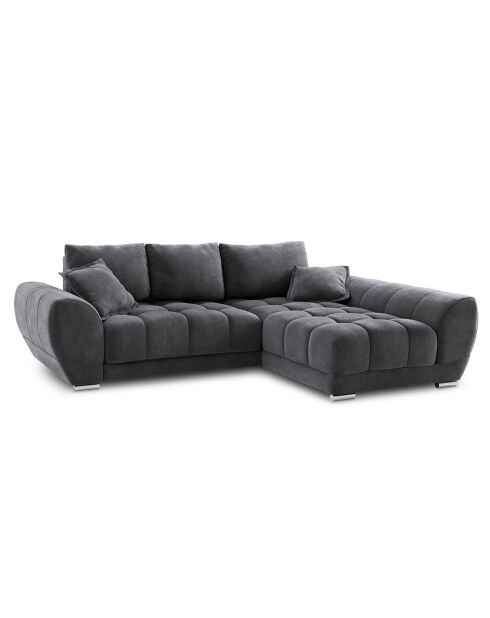 Canapé d'angle droit Velours convertible avec Coffre de Rangement Nuage gris foncé - 285x192x92 cm