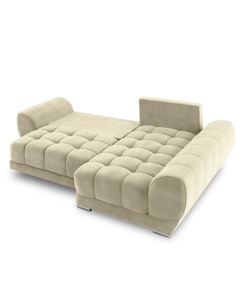 Canapé d'angle droit Velours convertible avec Coffre de Rangement Nuage beige - 285x192x92 cm